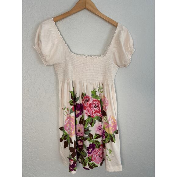 H&M Garden Collection Floral Smocked Top Tunic Dress Milkmaid Cottage - Picture 2 of 5